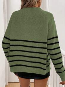 SHEIN LUNE Nowy luźny dzianinowy kardigan w paski z okrągłym dekoltem, miękki i wygodny luźny sweter typu pullover