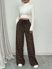 Chiquease Women's Leopard Print Casual Long Pants, Minimalist Fashion For Everyday Wear