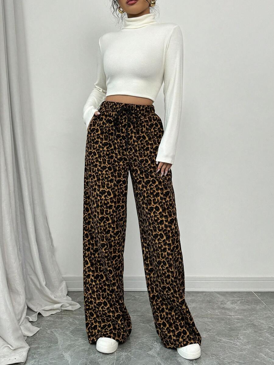 Chiquease Women's Leopard Print Casual Long Pants, Minimalist Fashion For Everyday Wear