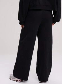 MUSERA Pin-Tuck Detail Wide Leg Sweatpants Vacation Airport Casual Winter - Black - View 4