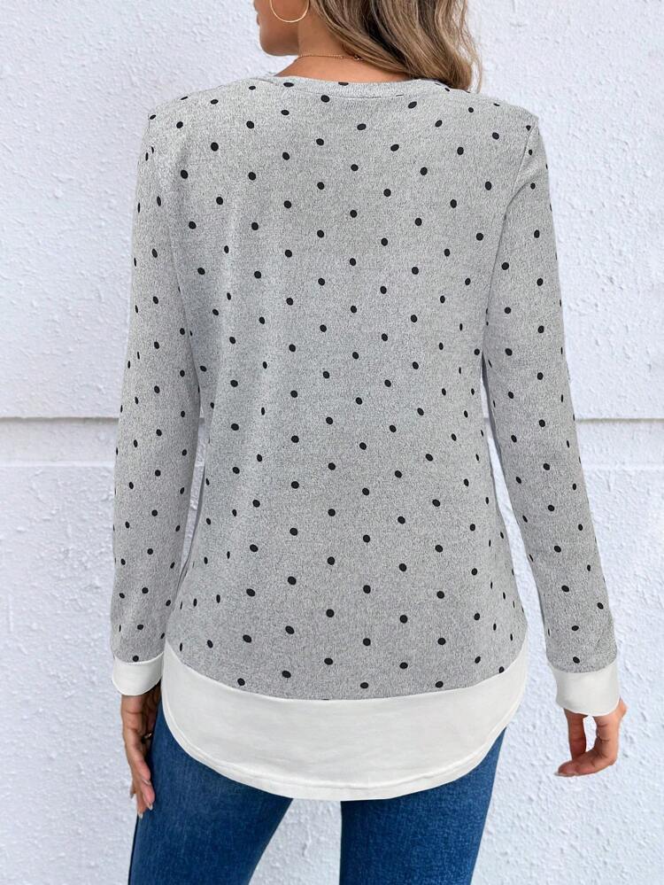 Tops Women Women's V-Neck Polka Dot Print Long Sleeve Casual T-Shirt, Autumn