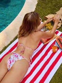 SHEIN Swim Women's New Floral Lace Halter Triangle Top And Tie Side Bikini Set For Summer Beach - Multicolor - View 2