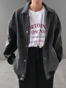 FRIFUL Áo khoác denim nữ, áo khoác ngoài thời trang giản dị tối giản để mặc hàng ngày - Màu xanh lam - Xem 2