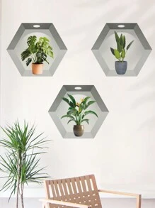 3pcs Green Plant Printed Wall Stickers Use Self-Adhesive Christmas Use Home Decoration Office Decor All Year Around Valentine's Day, Valentines Wedding, Birthday - Multicolor - View 5