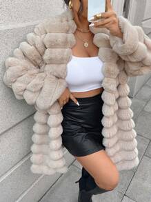 SHEIN Privé Chaqueta holgada de estilo mafioso ombré lujosa y exagerada para mujer de talla grande, de estilo callejero elegante, para otoño/invierno - Albaricoque - Ver 1