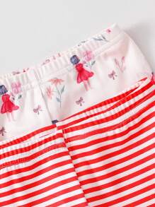 2pcs Baby Girl Printed Pattern Long Pants And Long Sleeve Tight-Fit Homewear Set - Red - View 3