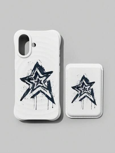 Grunge Punk 1 pièce Étui de téléphone avec porte-carte magnétique à motif d'étoile à cinq branches noire, compatible avec Apple iPhone 11 12 13 14 15 Pro Max 16 16 Pro 16 Pro Max