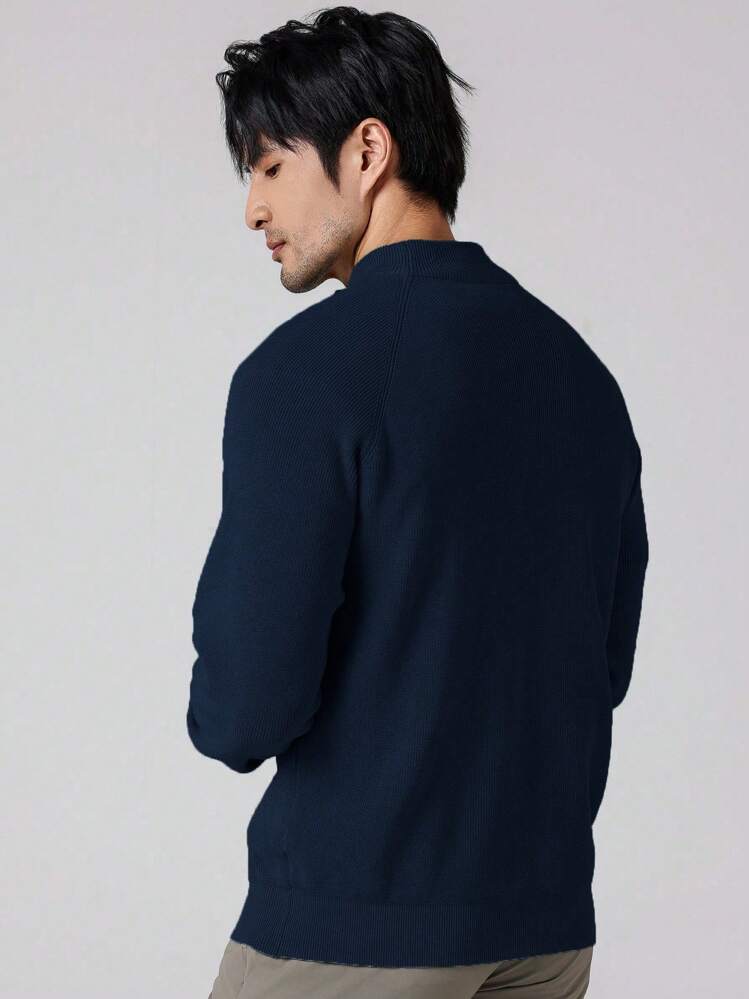 Manfinity Mode Suéter de Tricô com Zíper, Estilo Casual e Simples, Adequado para Outono/Inverno - Azul Royal - Visão 2