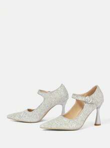 CUCCOO HITCHD Fashionable Elegant Sparkling Sequins Pointed Toe High Heel Pumps For Christmas And New Year Holiday Vibe Fall And Winter - Silver - View 4