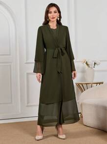 Al Najma Áo choàng dài Maxi tay loe màu trơn thanh lịch kiểu Ả Rập cho nữ - màu xanh lá - Xem 4