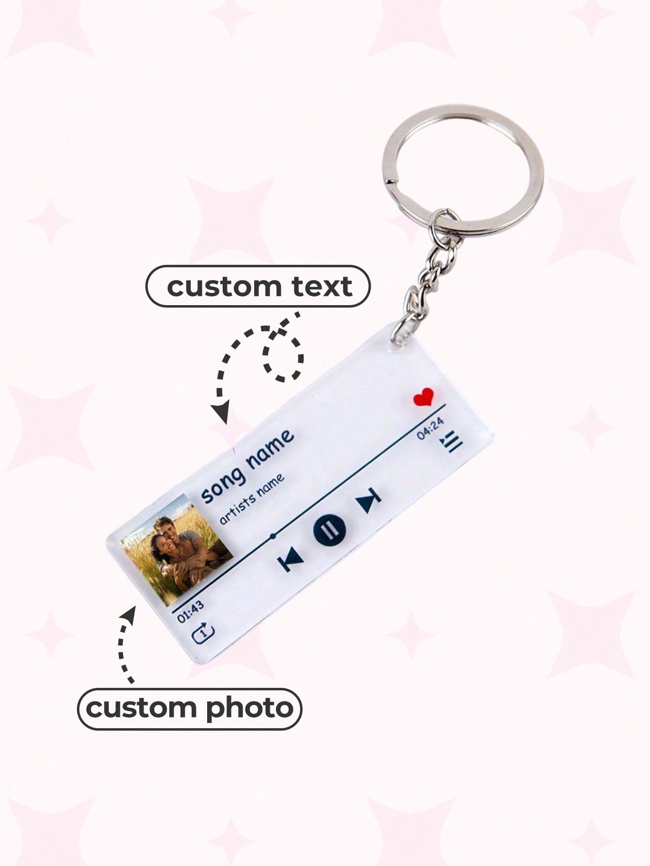 1PC Custom Acrylic Music Player Keychain, Personalized With Photo And Text, Engraved Stainless Unique Keyring – Cute, Funny, Stylish Gift For Couples, Family, Friends, Grandparents, Children, Boyfriend. Perfect For Anniversaries, Birthdays, Holidays, School Supplies, Back To School, Office, Classroom, Teachers, University, Colleagues, Dorm Rooms, Boys, Girls, Teenagers