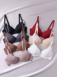 7 Pieces Bras With Steel Rings For Women (Black, White, Wine Red, Khaki, Tan Color Mix) - Multicolor - View 6