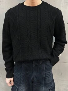 DAZY Men's Simple Solid Color Crew Neck Sweater, Casual For Autumn/Winter - Black - View 3