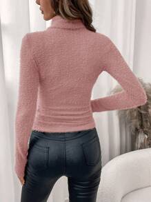 Editum 冬季优雅女士温暖舒适长袖高领仿毛衣弹力修身上衣、加热上衣、保暖上衣 - 粉色 - 查看 2