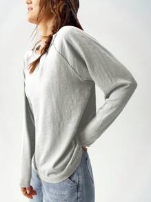 Bohemela Vacation Solid Color Knit Loose Round Neck Raglan Sleeve Long Sleeve Maxi T-Shirt For Women