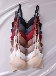 7 Pieces Bras With Steel Rings For Women (Black, White, Wine Red, Khaki, Tan Color Mix) - Multicolor - View 3