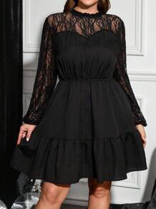 SHEIN Clasi Sukienka z koronką w dużym rozmiarze, elegancka, z długim rękawem