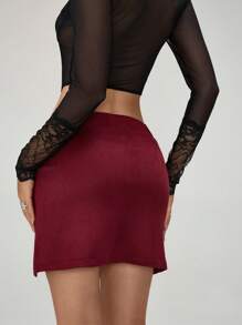 Chiquease Encore 红色绒面革多层半身裙，暖酒红色，女款 - 酒紅色 - 查看 2