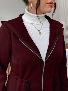 Calvaya Plus Size Hooded Coat, Solid Color Zipper Pockets, Minimalist & Fashionable For Casual Daily Wear Fall Winter Cloth For Women Autumn - Burgundy - View 5
