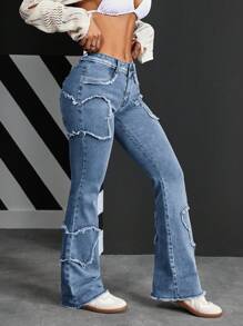 SHEIN PETITE Women's Front Button Pocket Raw Hem Casual Jeans - Dark Wash - View 5