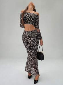 Chiquease Women's Chic Leopard Print Off Shoulder Top & Low Waist Fishtail Skirt - Multicolor - View 1
