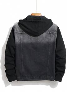 Manfinity LEGND Men's Contrast Color Button Front Hooded Collar Pocket Long Sleeve Denim Jacket - Black - View 2