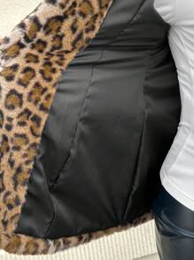SHEIN Warm Furry Collar Double Pocket Leopard Print Pregnancy Jacket, Great For Outings And Dates - Multicolor - View 6