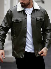 Manfinity Homme 男士前按扣口袋衬里夹克，秋冬款