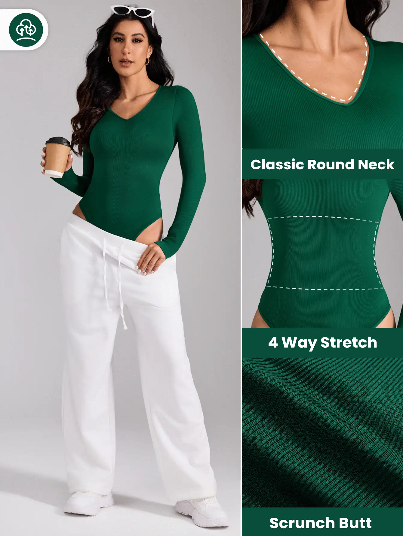 Easithlete Seamless High Elasticity Ribbed V-Neck Long Sleeve Jumpsuit