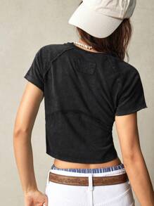 Bohemela Holiday Solid Color Knit Structual Design Round Neck Raglan Sleeve Short Sleeve Fitted Women T-Shirt