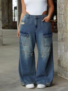 SHEIN ICON Plus Size Casual Denim Jeans, Simple & Fashionable For Everyday Wear - Blue - View 1