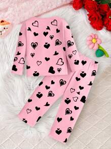 SHEIN 2pcs/Set Cute Cat Graphic Girl's Casual Loose Pants & Sweater Home Outfit, Comfortable And Elegant - Pink - View 2