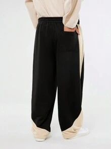 Manfinity VCAY Plus Size Men's Loose Fit Black & Khaki Knitted Long Jogger Pants, Autumn/Winter