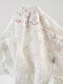 Anewsta Elegant Sheer Fabric Embroidered Sequined Translucent Blazer Suit, Autumn/Winter - White - View 4