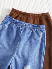 SHEIN 4 件套男婴可爱字母印花长袖运动衫和松紧腰长裤基本款服装秋冬装 - 彩色 - 查看 4