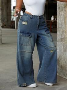 SHEIN ICON Plus Size Casual Denim Jeans, Simple & Fashionable For Everyday Wear - Blue - View 6