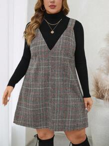 SHEIN LUNE Robe à carreaux ample pour femmes grandes tailles, à porter au quotidien, pour le trajet domicile-travail, les fêtes et les vacances - Multicolore - Voir 4