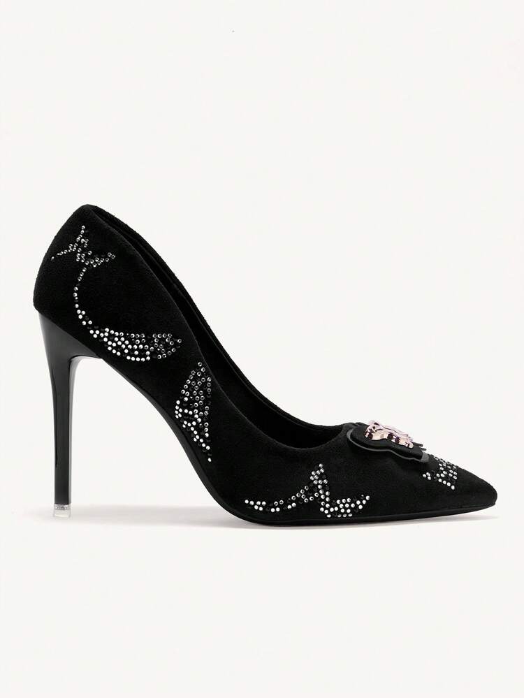 CUCCOO CHICEST Fashionable Elegant Rhinestone Bow Decor Pointed Toe High Heels For Christmas And New Year Holiday Vibe Fall And Winter