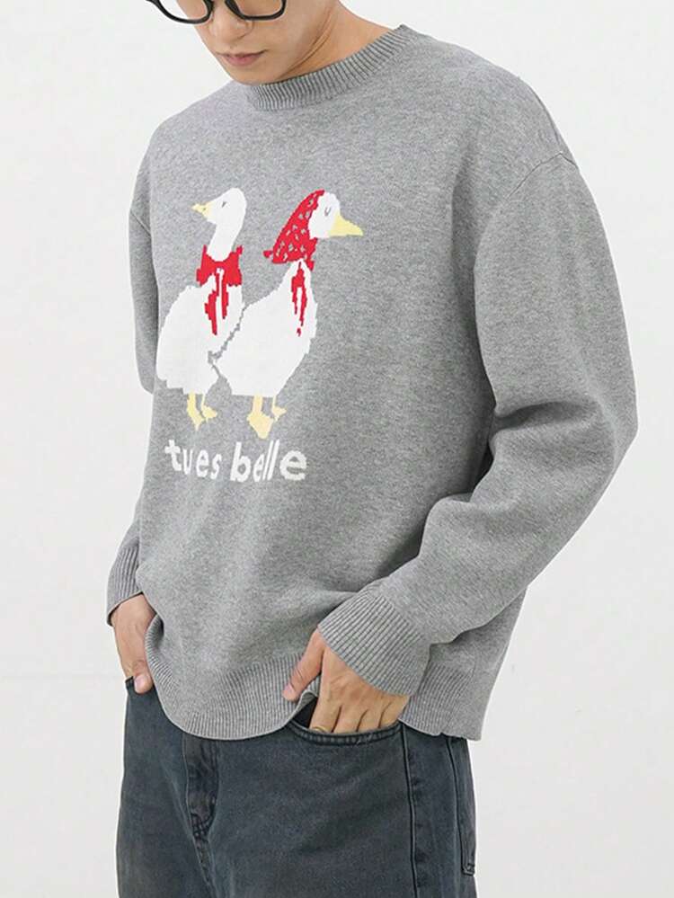 Men's Duck Pattern Round Neck Casual Sweater, Autumn/Winter