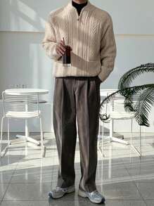 DAZY Men Solid Color Raglan Sleeve Zipper Front Casual Cardigan, Autumn/Winter Jacket