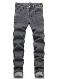 Manfinity Homme Men's Solid Color Pocket Casual Versatile Straight Leg Jeans, Emo Style