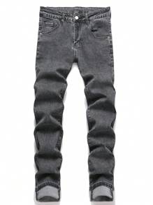 Manfinity Homme Men's Solid Color Pocket Casual Versatile Straight Leg Jeans, Emo Style