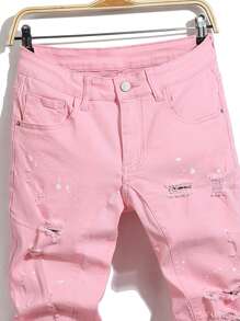 Manfinity Homme Pantalones vaqueros casuales de talla grande para hombres con bolsillos y efecto desgastado, de corte ajustado a la