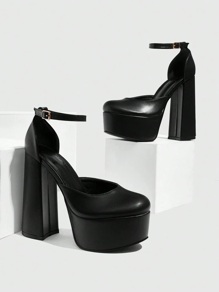 CUCCOO SZL Fashion Black Thick Platform Chunky Heel Women High Heel Shoes Spring Shoes Spring Break Easter Prom Heels For Christmas Spring Shoes