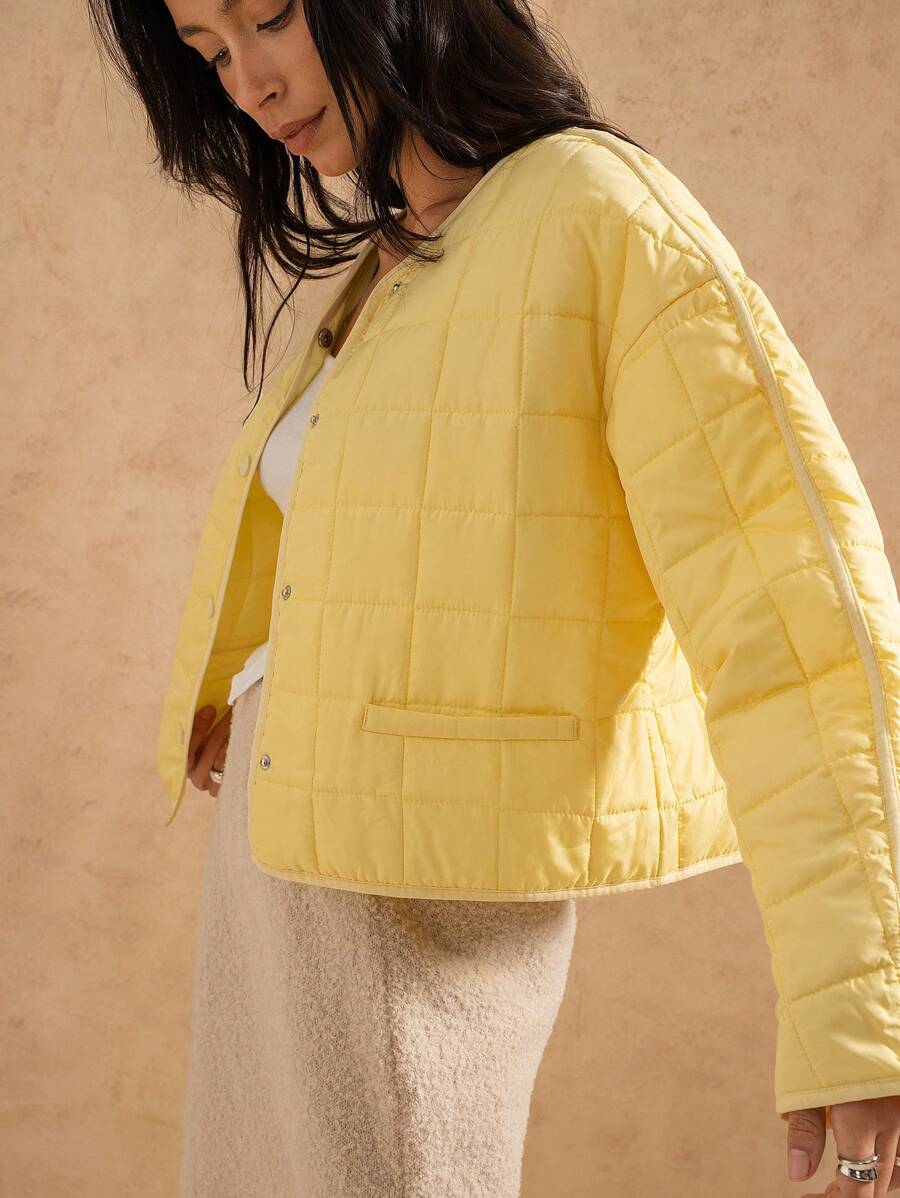 Forever 21 Women's Winter Casual Solid Color Padded Coat - Yellow - View 1