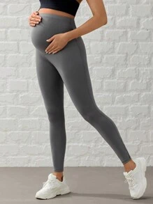 SHEIN Pregnant Women's Solid Color Asymmetric Waist Everyday Fitness Sports Leggings - Grey - View 6