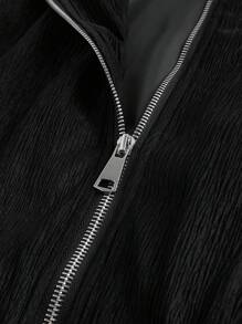 Manfinity Homme Chaqueta de béisbol casual con cremallera y manga larga de unicolor para hombre de talla grande, chaqueta gráfica cálida de moda para salir en otoño, para regalos a amigos, esposo, novio - Negro - Ver 3