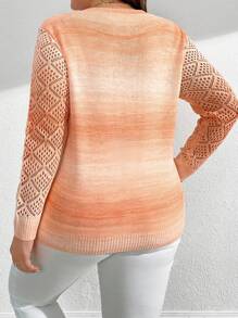 SHEIN LUNE 女士加大码渐变针织V领镂空简约套头毛衣，适合万圣节、新年、情人节、感恩节、圣诞节、复活节、国庆节、晚会、除夕夜等场合穿着，秋冬季针织套头衫。 - 橘色 - 查看 2