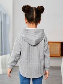 SHEIN Jong meisje & Jong meisje 3D bloemen gebreide samengestelde fleece capuchontrui met gebogen zoom, geschikt voor casual dagelijks gebruik