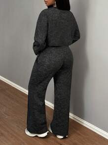 Slaydiva 2pcs Women Streetwear Oversized Snowflake Print Sweatsuit,Fall/Winter - Grey - View 2